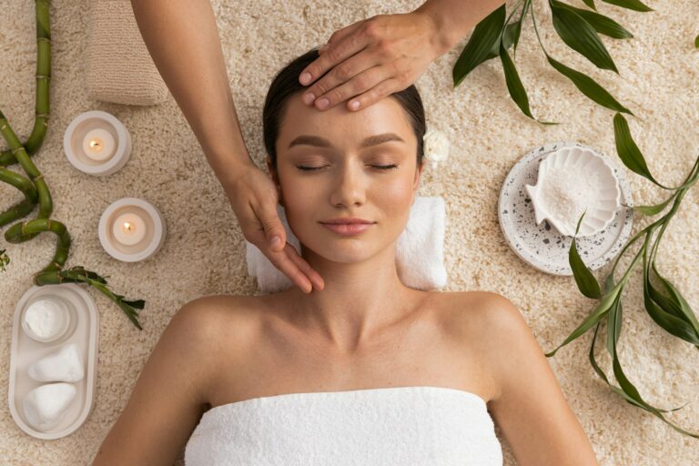 Concept of spa, relax and self care with beautiful young woman